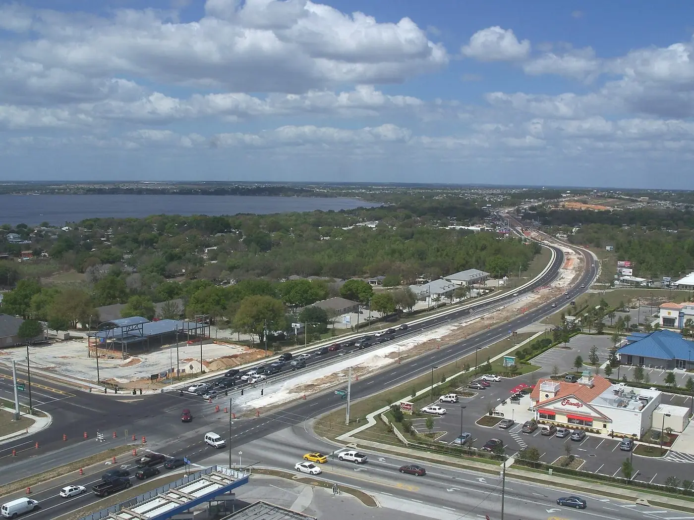 View from the Citrus Tower over Clermont roads, rooftops and a lake